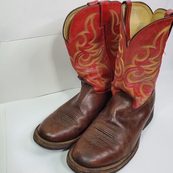 Justin mens cowboy boots 11 Red Almond Toe Style #5538 - Picture 3 of 8